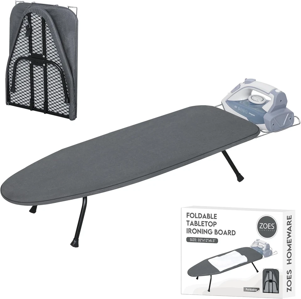 Compact Metal Mesh Tabletop Ironing Board - Foldable with Heat Resistant Cover - Image 3 of 4