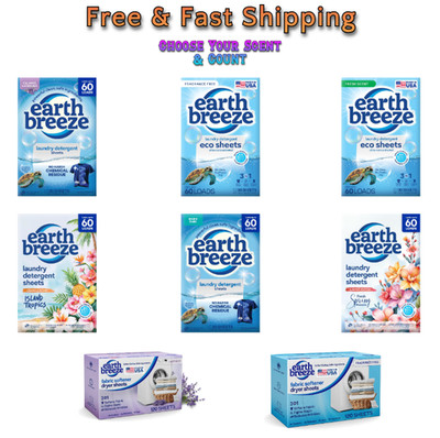 Earth Breeze Laundry Detergent Sheets, No Harsh (Select Your Scent & Count )