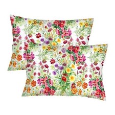 Flower Pillow Cover Queen Size Set of 2 Wildflowers Flowers Spring Colors-002