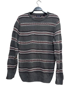CHAPS Herren Strickpullover S Grau Norweger Muster Baumwolle 