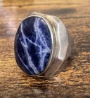 Blue Sodalite Sterling Silver Ring - Faceted Modernist Band - Vtg Mexico - Sz 9
