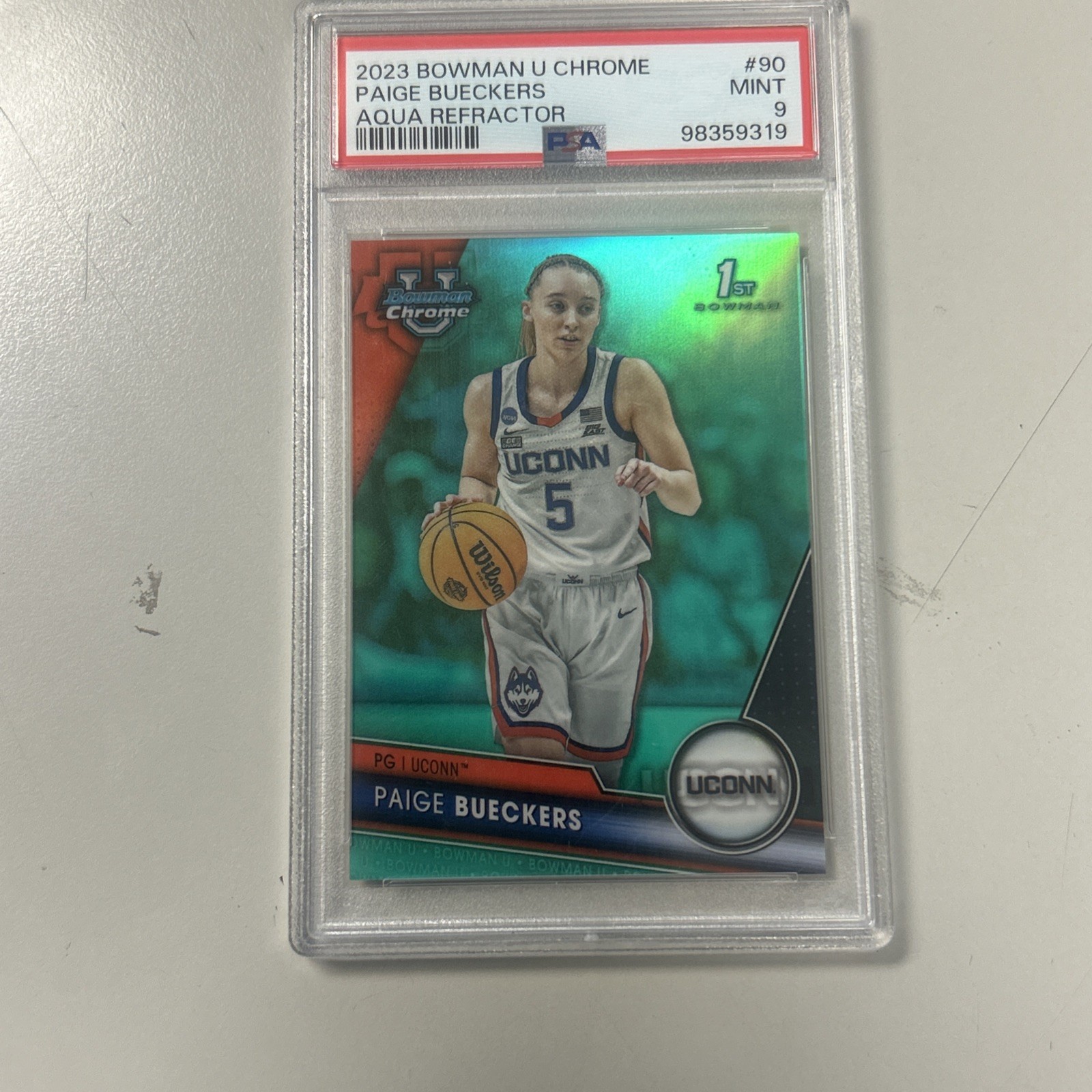 2023 Bowman U Chrome Aqua Refractor #90 Paige Bueckers RC Rookie /299 PSA 9