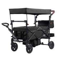 Wagon Stroller For 2 Kids Quad Collapsible Canopy Push Pull Handle Black