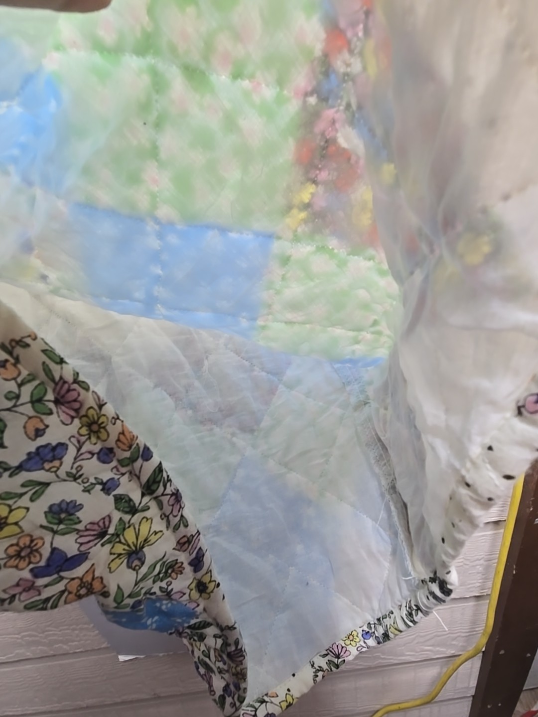 Multicolor Quilt Patchwork Print  Puff Sleeve Dre… - image 14