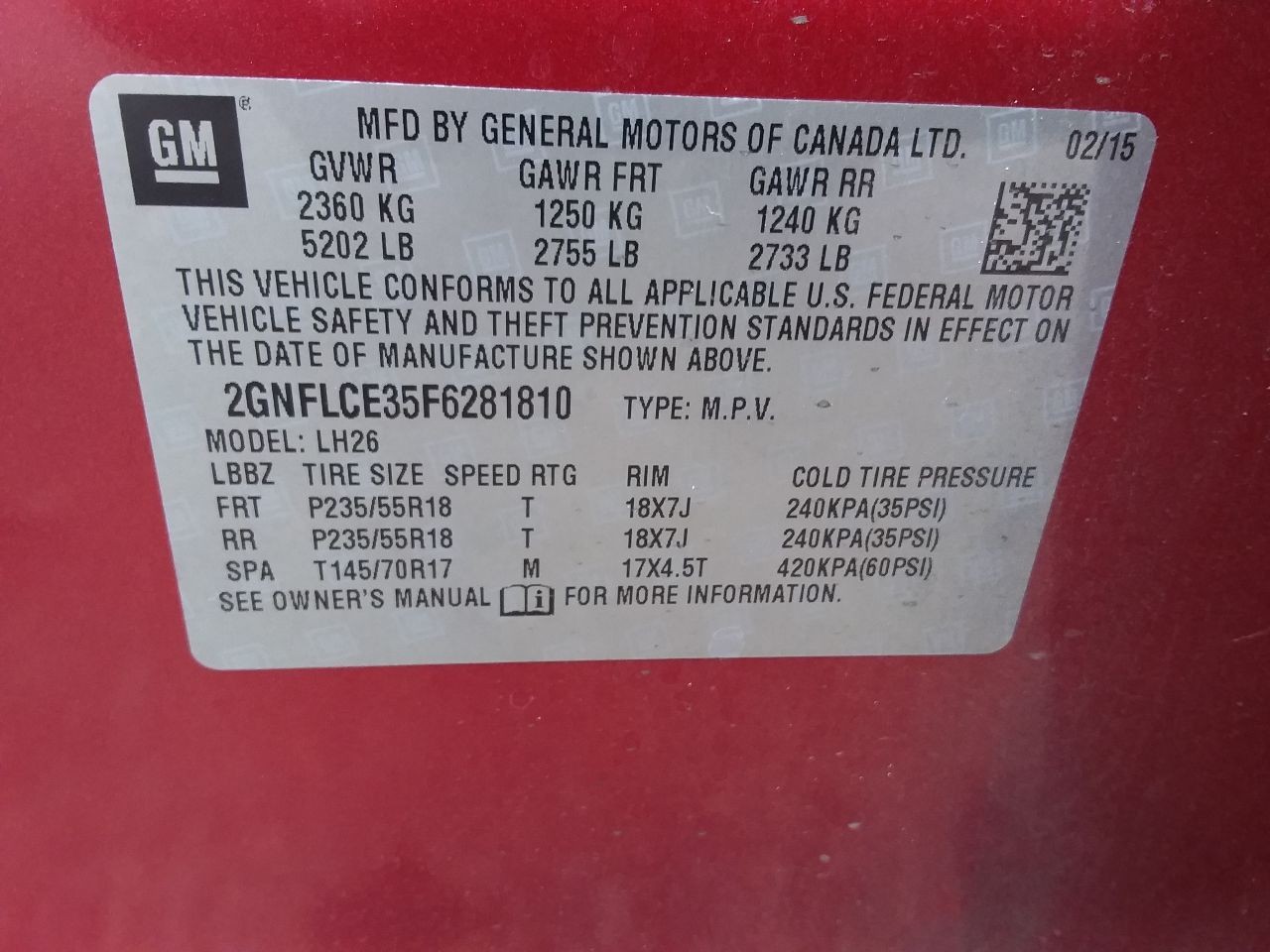 Used Deck Lid fits: 2015 Chevrolet Equinox w/privacy tint glass opt AKO w/rear v