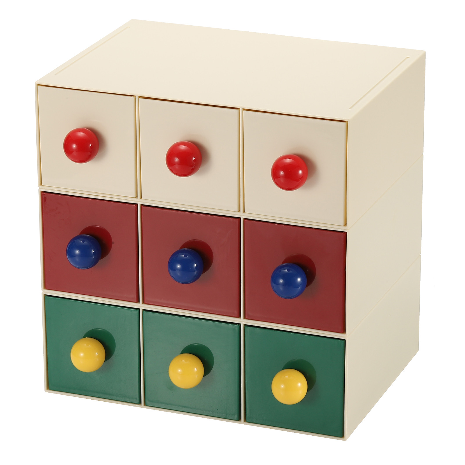 Stackable Drawer with 3 Drawers, Bathroom Storage Organizer, Green/Red/Beige