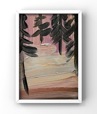 Forest Nature Painting Primitive Landscape Minimalist Art Cabin House Wall Decor