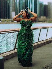 Women's Emerald Green Sequin Beaded Custom Made Corset Top Prom Party Dress