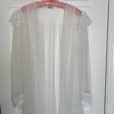 Elegant Frederick's of Hollywood Vintage Elegant Sheer Lace Trim Open Robe White