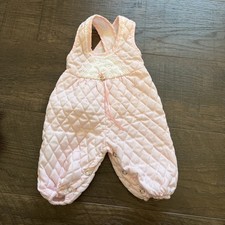 Vintage Girl 6-9mths Pink Overalls Quilt Lace Romper Jumper USA