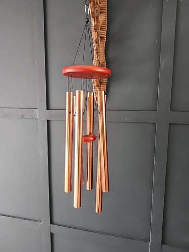Copper Wind Chimes Black Hook Cherry Wood Base 6 Chimes Beautiful Sound