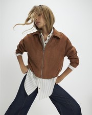 River Island Womens Jacket Bomber Tan Faux Suede Bubble Hem Outerwear Top