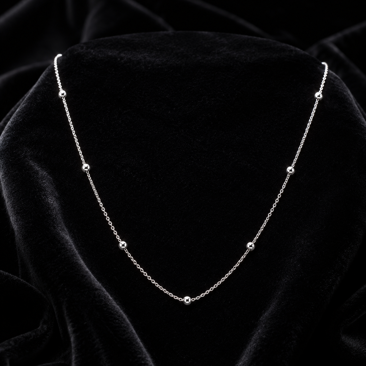 Fine Ball Station Chain Necklace 9ct White Gold 375 Hallmarked British Made