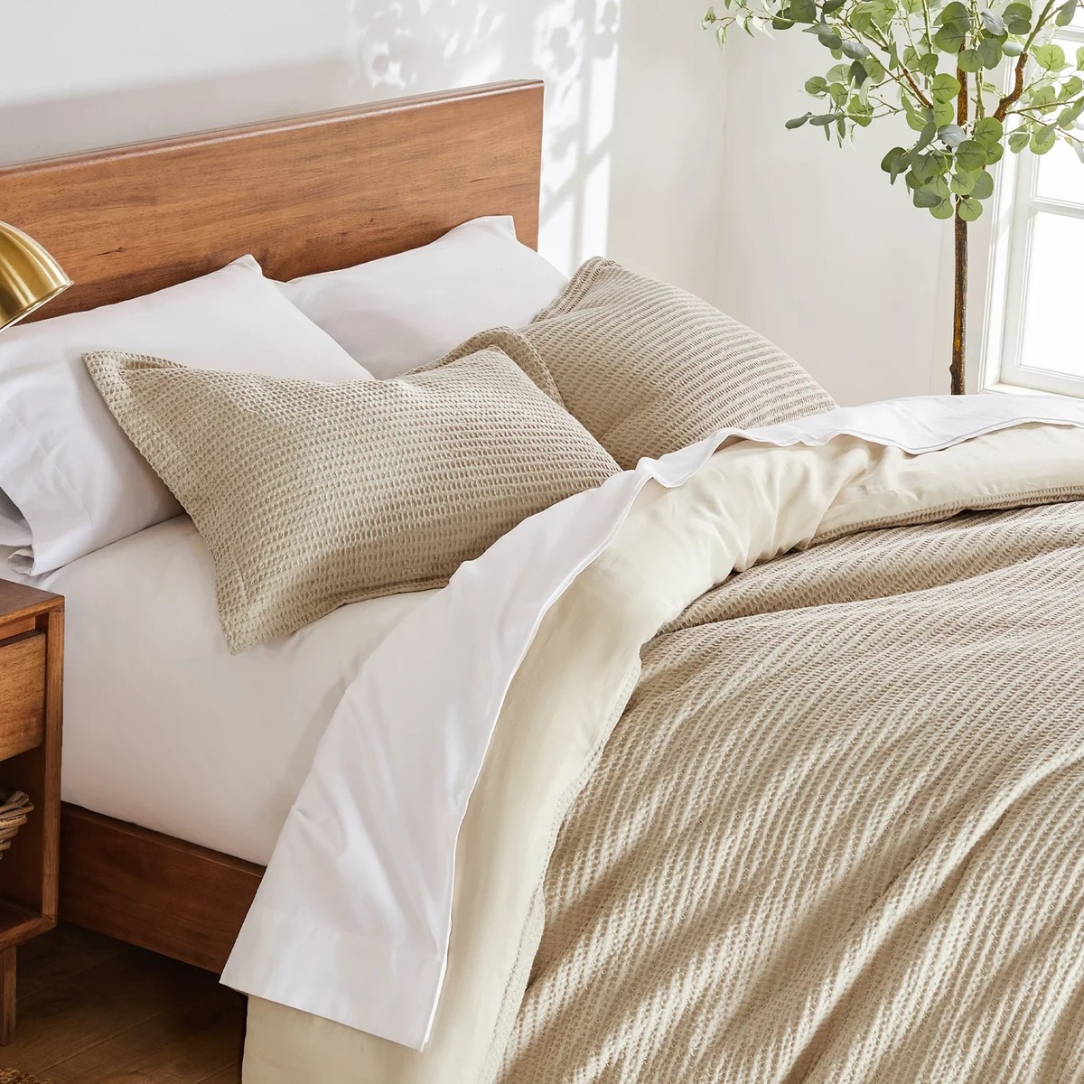 Levtex Home H2657 Taupe Cloud Waffle Knit Comforter Set FULL/QUEEN