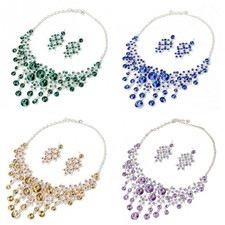 Women Luxury Water Diamond Necklace and Earrings Set Multicolor Options Banquet