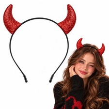 Glitter Devil Horns Headband Red Demon Horns Halloween Costume for Cosplay