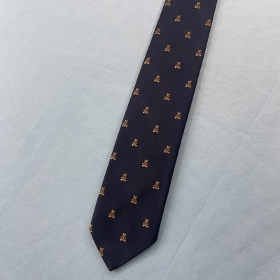Hand Sewn Robert Talbott vtg Tie England Woven Art Deco Teddy Bear Blue 3x57