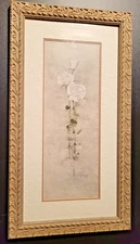 White Rose Framed and signed floral art 12.5in x 22.5 in