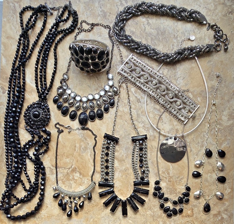 Costume Jewelry LOT Vtg -Now Mix Statement Necklaces & Bracelets Rhinestone +