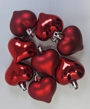 Mini Red Heart Ornament Lot Of 8 Valentines Plastic Shatter Resist Small 1.5"