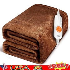 Electric Heated Blanket Soft Flannel Warmth 3 Heat Settings Auto Shutoff Safe US
