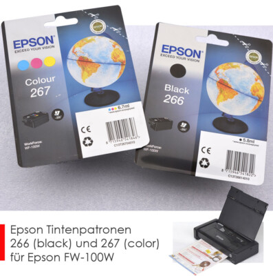2x TINTE SET COLOR + BLACK ORIGINAL EPSON 266 267 SCHWARZ+FARBE WORKFORCE WF-100