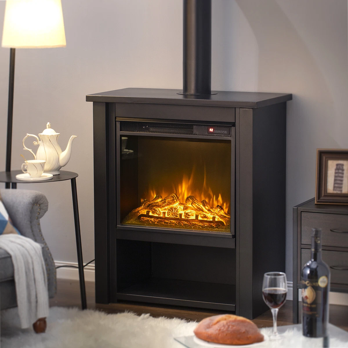 Free Stand Electric Fireplace Stove Set 6 Color LED Fire Recessed Chimney  Decor | eBay