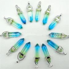 Yellow Blue Crystal Glass 100pcs Hexagonal Column Stone Pendants Jewelry Making