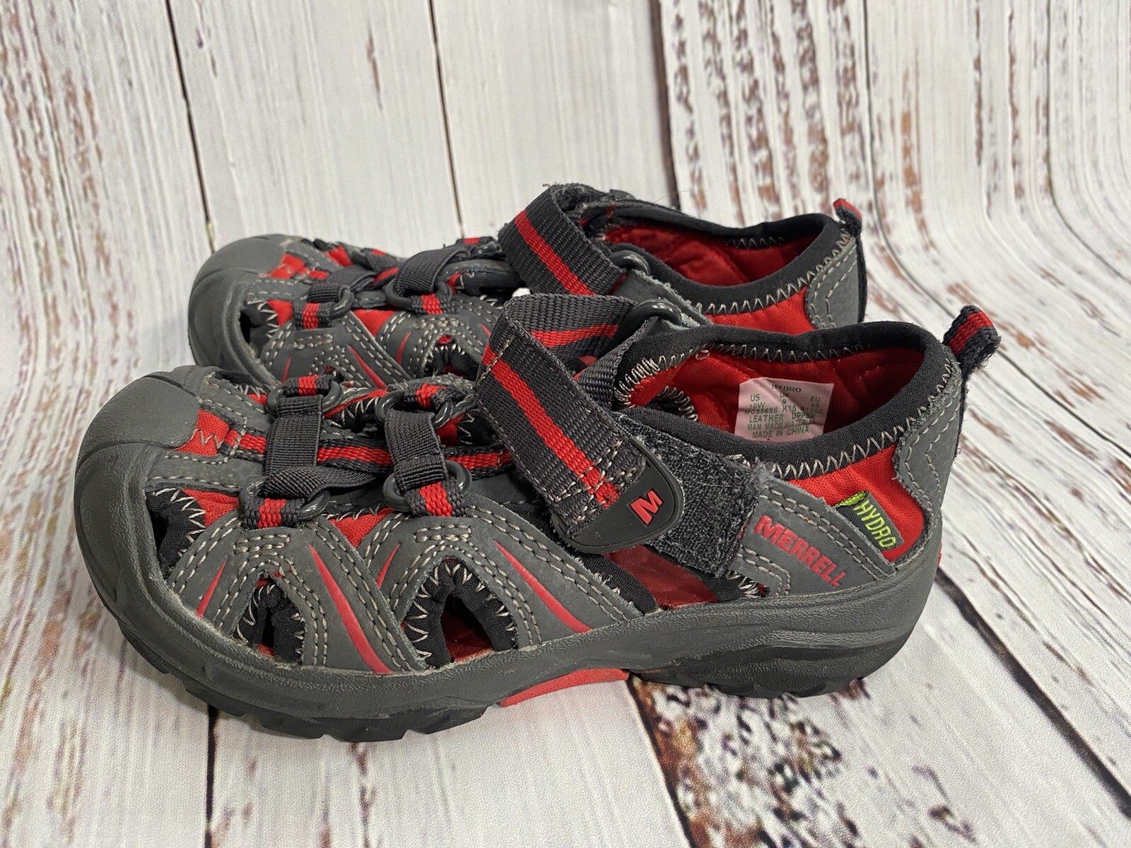 Sandalo Merrell Hydro Youth taglia 10W grigio rosso punta chiusa acqua escursionismo trail sport