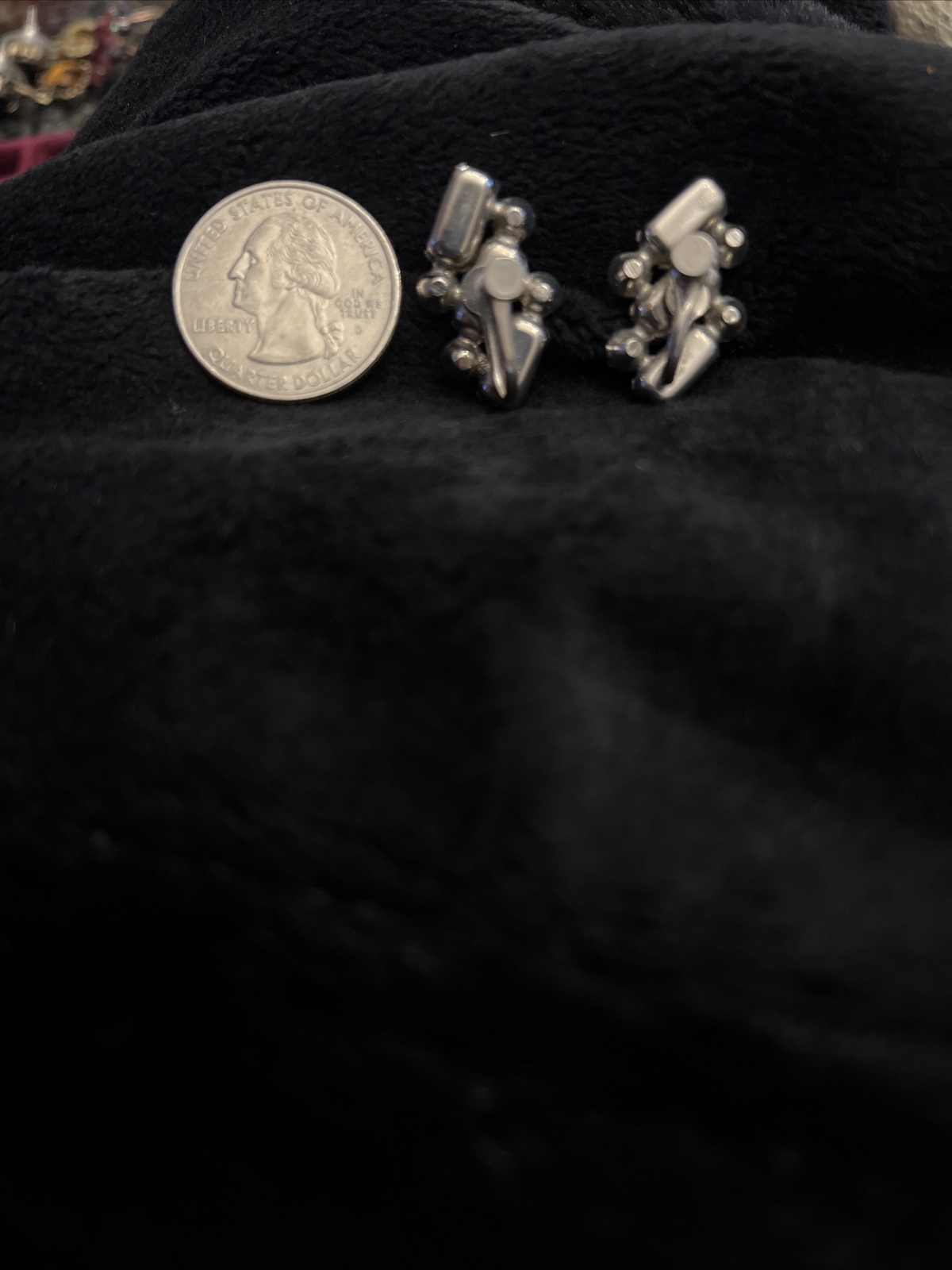 Rhinestone Earrings - Screw on Rectangular Stones… - image 3