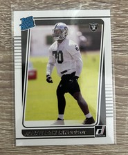 2021 Panini Donruss Rated Rookie Alex Leatherwood #335 Football Card Raiders. rookie card picture