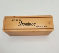 Vintage Wooden Dominoes Box with Double Six Set of 28 Replacement Dominoes