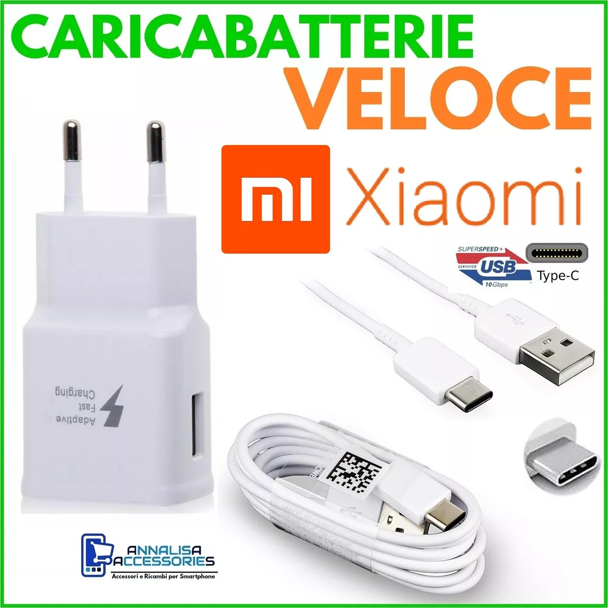 CARICABATTERIE VELOCE FAST per XIAOMI REDMI NOTE 8T PRESA USB +