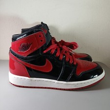 Nike Air Jordan 1 Retro High OG Patent Bred GS Boys 4Y Black Red 575441 063