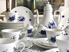 Rosenthal 14 Pers. Vintage Porzellan Classic Kaffeeservice 70er Edel weiß blau