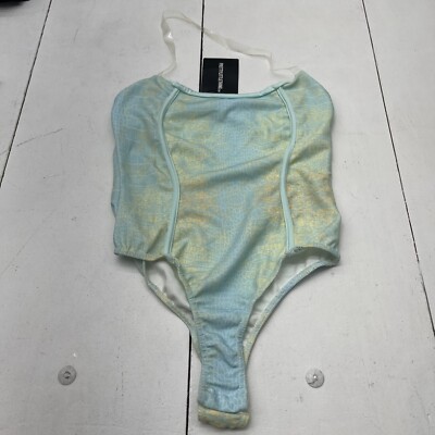 Pretty Little Thing Blue Scuba Snake Print Halter Bodysuit Women s Size 4 New