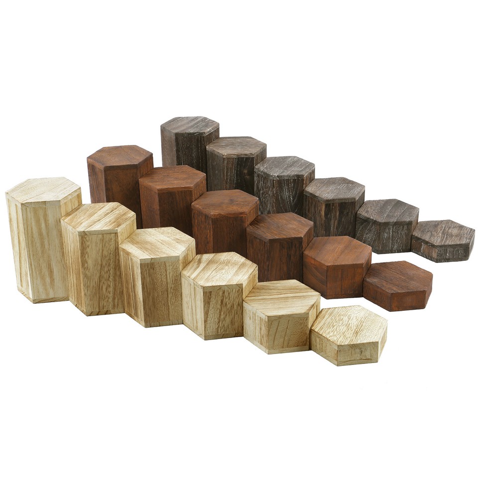 Neuxi Wooden 6 Pcs Hexagon Risers for Display Jewelry and Accessories ...