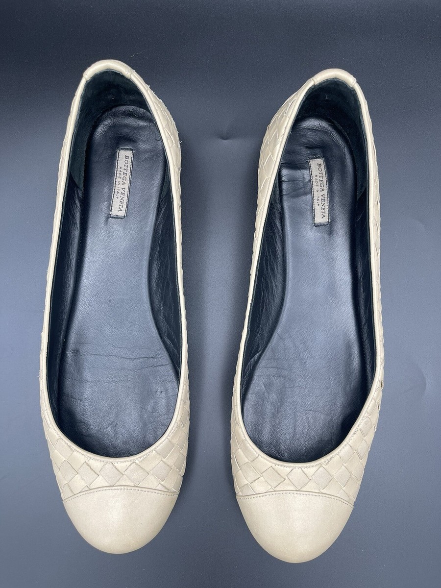 Bottega Veneta Taupe Nude Nappa Woven Leather Ballet Flats Cap Toe