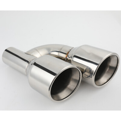 Pair Offset 2.5'' In Quad 4'' Out Dual Wall Exhaust Tips Stainless Steel Slant Cut