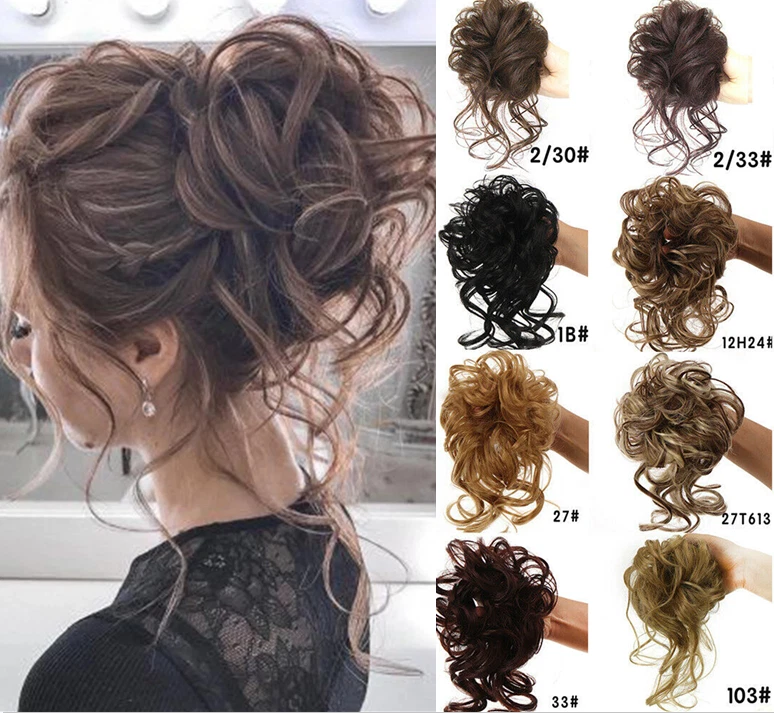 Hair Bun Extensions Wavy Curly Hair Wrap Ponytail Hairpieces Hair Scrunchies USA - Image 4 of 4