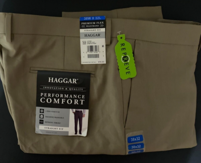 Haggar Dress Pants Medium Khaki 3832:- Medium Khaki, 38x32