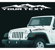  CUSTOM TEXT HOOD DECALS / MOUNTAINS FITS: WRANGLER / RENEGADE  TJ JK XJ YJ CJ