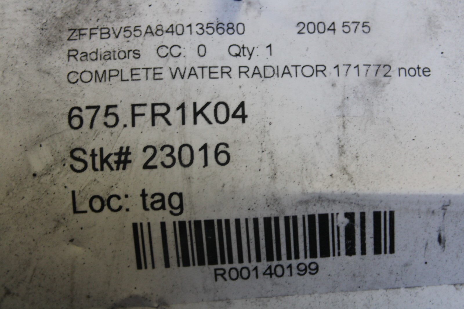 Ferrari 575, 550, Radiator, Fire Damage, Used, P/N 171772