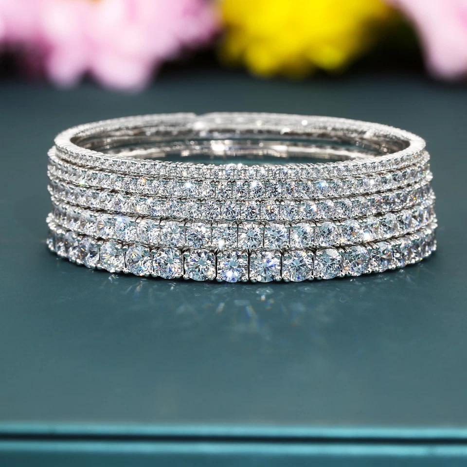 14K 真纯白金圆形明亮网球手镯手链 1.75 毫米 - 4 毫米 — 第 2/4 张图片