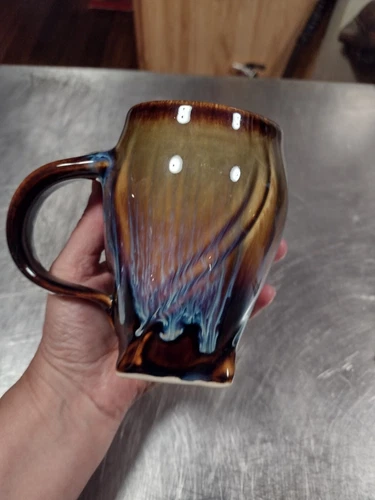 stunning Hand Thrown Drip Glaze Studio Art Pottery Mug Signed