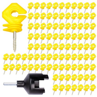 EhuI 100 pcs Yellow Screw-in insulators for Electric Fence 100 Pack, 