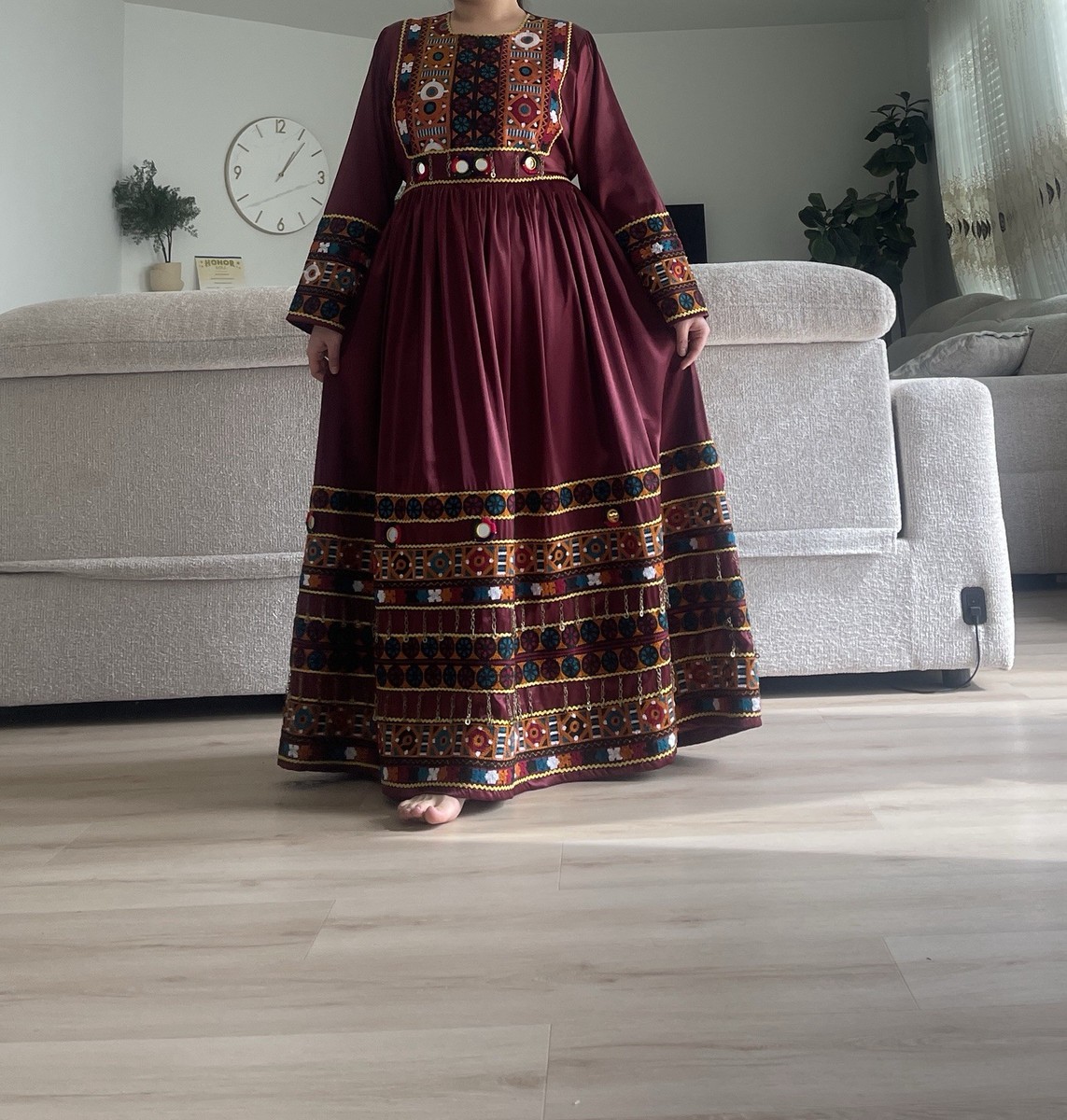 Afghan Dress Women Traditional Afghan M Burgundy Red Dress