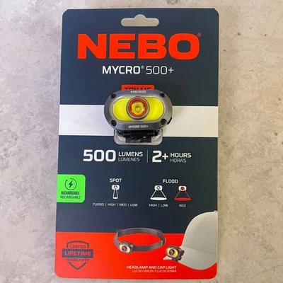 NEBO MYCRO 500+ Rechargeable Headlamp 500 Lumens, USB-C, Magnetic Clip - NEW