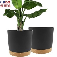 Plant Pots 12 Inch 2 Pack Indoor Outdoor Planters W/ Drainage Holes Saucer New