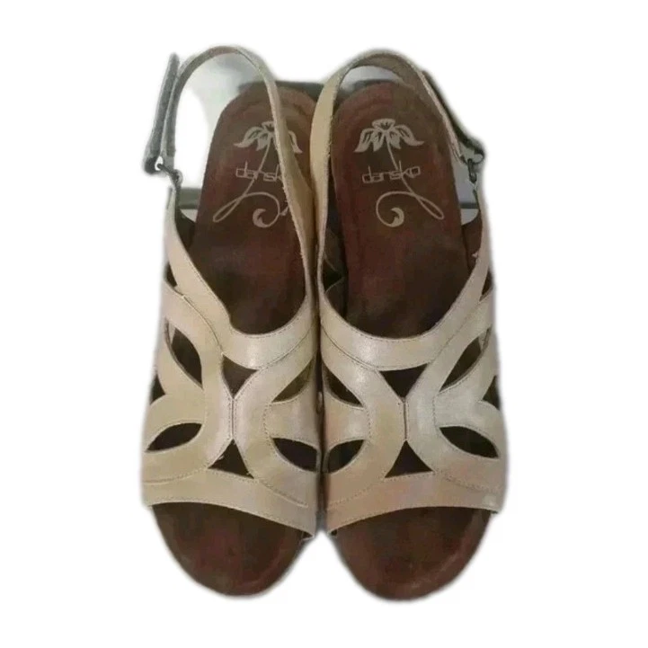 Dansko Mujer Cuero Tostado Felecia Tirantes Tachonados Cómodos Tacones de Cuña 41 Foto 3 de 4